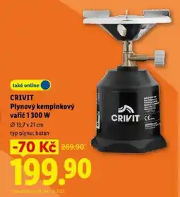Lidl CRIVIT Plynový kempinkový vařič 1 300 W nabídka