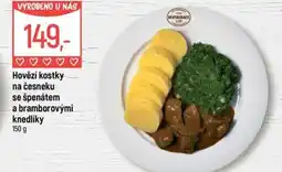 Globus Hovězí kostky na česneku se špenátem a bramborovými knedlíky nabídka