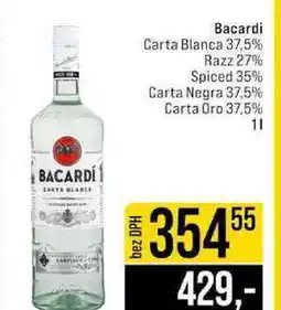 Jip Bacardi Carta Blanca 37,5% Razz 27% Spiced 35% Carta Negra 37.5% Carta Oro 37,5% nabídka