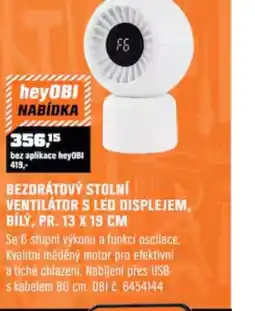 OBI Bezdrátový stolní ventilátor s led displejem, bílý, pr. nabídka