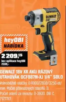 OBI Dewalt 18v xr aku rázový utahovák dcf887n-xj 1/4" solo nabídka