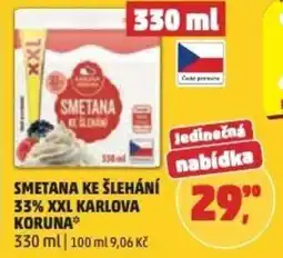 Penny Market Smetana ke šlehání 33% XXL Karlova Koruna nabídka