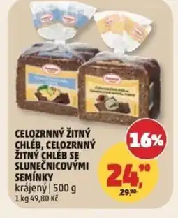 Penny Market Celozrnný žitný chleb, celozrnný žitný chleb se slunečnicovými semínky nabídka