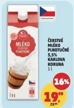 Penny Market Čerstvé mléko plnotučné 3,5% Karlova Koruna nabídka