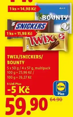 Lidl TWIX/SNICKERS/BOUNTY, 5x 50 g/4x 57 g nabídka