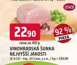 Trefa VINOHRADSKÁ ŠUNKA NEJVYŠŠÍ JAKOSTI 92% MASA nabídka