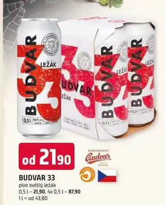 Trefa BUDVAR 33 pivo světlý ležák nabídka