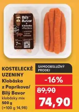 Kaufland KOSTELECKÉ UZENINY Klobáska z Paprikova/Bílý Bavor klobásky mix 500 g nabídka
