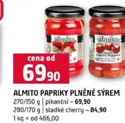Terno ALMITO PAPRIKY PLNĚNÉ SÝREM 270/150 g pikantni 280/170 g sladké cherry nabídka