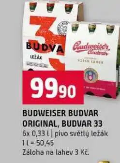 Terno BUDWEISER BUDVAR ORIGINAL, BUDVAR 33 6x 0,33l pivo světlý ležák nabídka