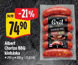 Albert Albert Chorizo BBQ klobáska nabídka