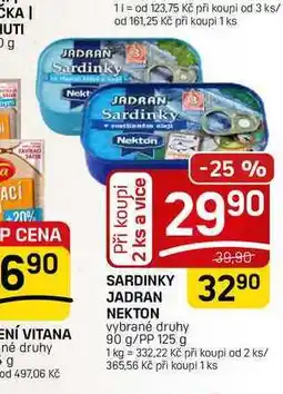 Flop SARDINKY JADRAN NEKTON vybrané druhy 90 g/PP 125 g nabídka