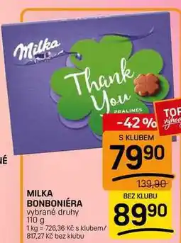Flop MILKA BONBONIÉRA vybrané druhy nabídka