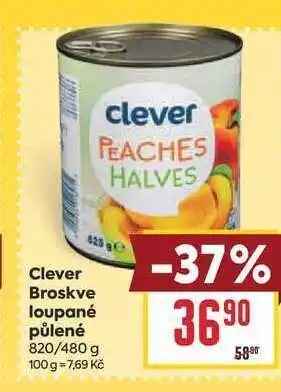 Billa Clever Broskve loupané půlené 820/480 g nabídka