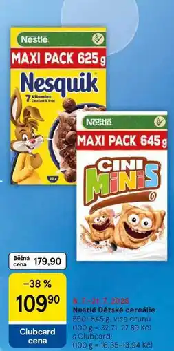 Tesco Nestlé Dětské cereálie, 550-645 g, více druhů nabídka