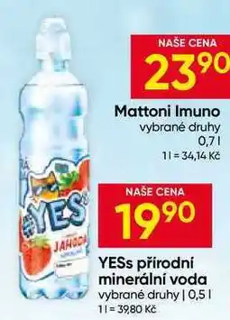 Hruška YESS přírodní minerální voda vybrané druhy nabídka
