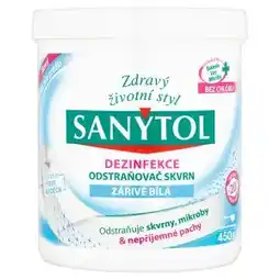 Tesco Sanytol Dezinfekce odstraňovač skvrn zářivě bílá 450g nabídka