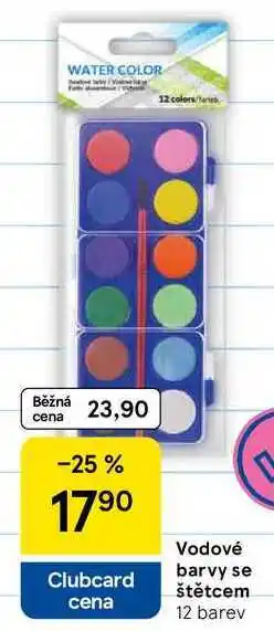 Tesco Vodové barvy se štětcem, 12 barev nabídka