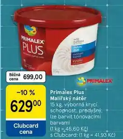 Tesco Primalex Plus Malířský nátěr, 15 kg. výborná krycí schopnost, prodyšný nabídka