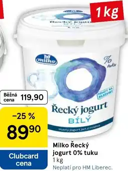 Tesco Milko Řecký jogurt 0% tuku nabídka