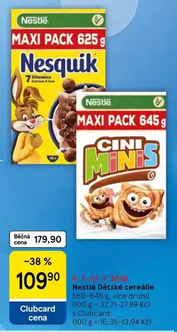 Tesco Nestlé Dětské cereálie nabídka