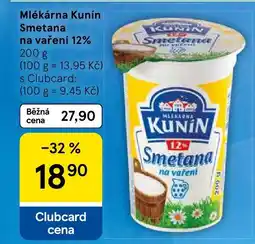Tesco Mlékárna Kunín Smetana na vaření 12% nabídka