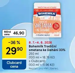 Tesco Bohemilk Tradiční smetana ke šlehání 33% nabídka