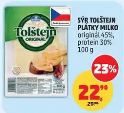 Penny Market SÝR TOLŠTEJN PLÁTKY MILKO originál 45%, protein 30% nabídka
