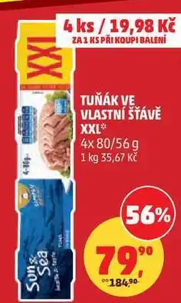 Penny Market TUŇÁK VE VLASTNÍ ŠŤÁVĚ XXL, 4x 80/56 g nabídka