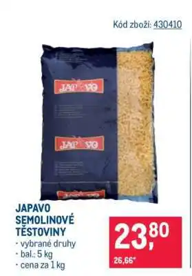 Makro Japavo semolinové těstoviny nabídka