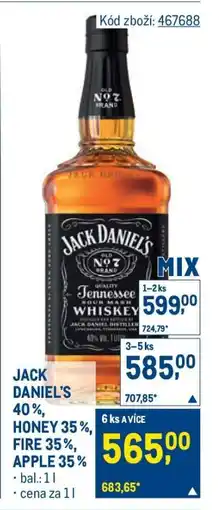 Makro JACK DANIEL'S 40 %, HONEY 35 %, FIRE 35 %, APPLE 35 % nabídka
