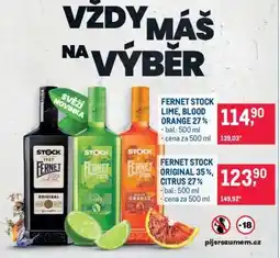 Makro FERNET STOCK LIME, BLOOD ORANGE 27% nabídka