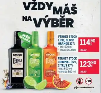 Makro FERNET STOCK LIME, BLOOD ORANGE 27% nabídka