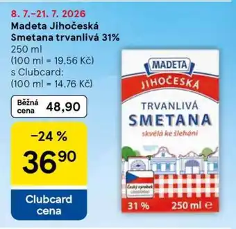 Tesco Madeta Jihočeská Smetana trvanlivá 31% nabídka