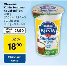 Tesco Mlékárna Kunín Smetana na vaření 12% nabídka