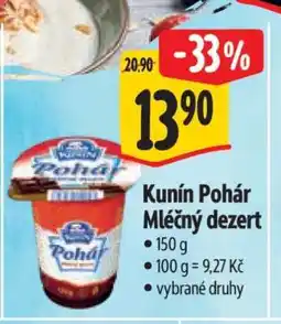 Albert Kunín Pohár mléčný dezert nabídka