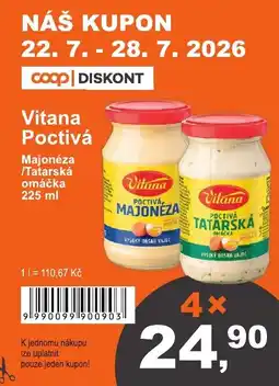 COOP DISKONT Vitana Poctivá Majonéza /Tatarská omáčka nabídka