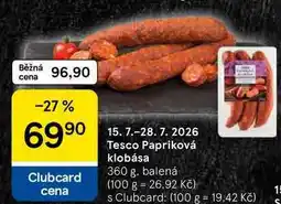 Tesco Tesco Papriková klobása, 360 g, balená nabídka