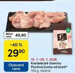 Tesco Kostelecké Uzeniny Poctivá šunka od kosti, 100 g, balená nabídka