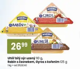 TEMPO Uhlíř bílý sýr uzený , Rabín s česnekem, Gyros s kořením nabídka