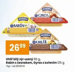 TEMPO Uhlíř bílý sýr uzený , Rabín s česnekem, Gyros s kořením nabídka