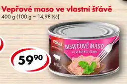 CBA Vepřové maso ve vlastní šťávě nabídka