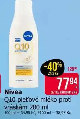 Teta Nivea Q10 pleťové mléko proti vráskám nabídka