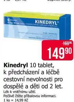 Teta Kinedryl 10 tablet, k předcházení a léčbě cestovní nevolnosti pro dospělé a děti od 2 let nabídka