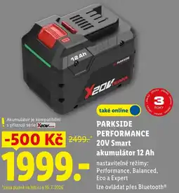 Lidl PARKSIDE PERFORMANCE 20V Smart akumulátor 12 Ah nabídka