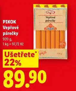 Lidl PIKOK VEPŘOVÉ PÁREČKY nabídka
