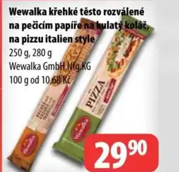 Partner Maloobchodní síť Wewalka křehké těsto rozválené na pečicím papíře na kulatý koláč, na pizzu italien style nabídka