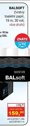 Ráj drogerie BALSOFT 2vrstvý toaletní papír, 30 rolí, více druhů nabídka