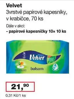 Ráj drogerie Velvet 3vrstvé papírové kapesníky, 70 ks nabídka