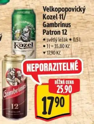 Albert Velkopopovický Kozel 11 Gambrinus Patron 12 nabídka